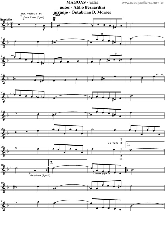 Partitura da música Mágoas v.13