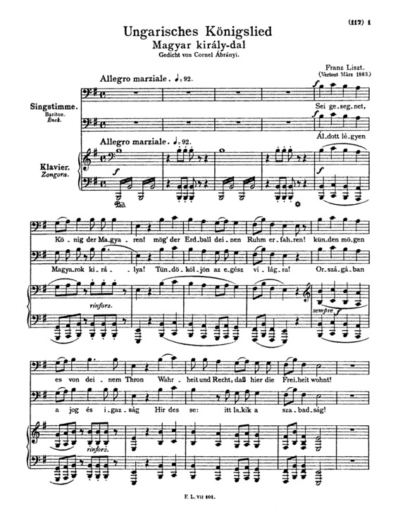 Partitura da música Magyar Király Dal S.340