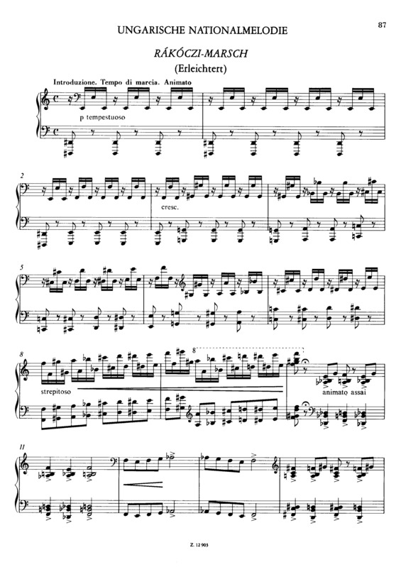 Partitura da música Magyar Rapszódiák S.242