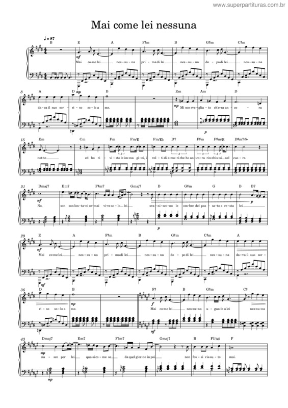 Partitura da música Mai Come Lei Nessuna – Nomadi