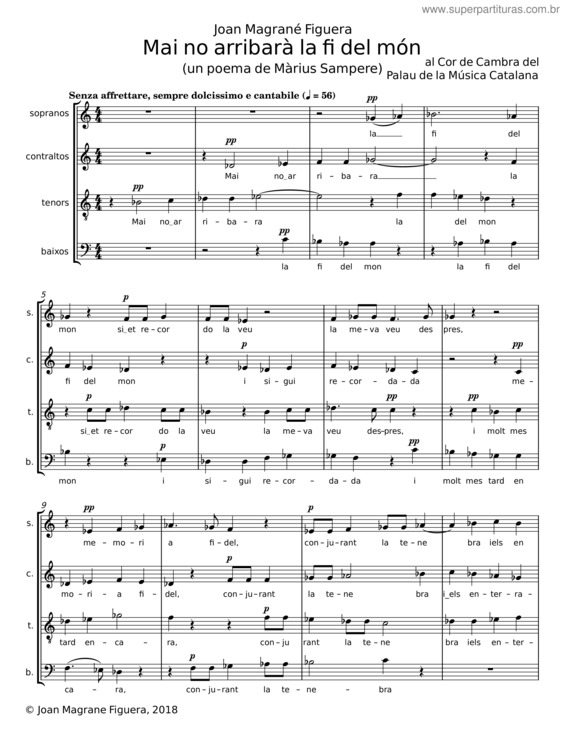 Partitura da música Mai No Arribarà La Fi Del Món – Joan Magrané Figuera