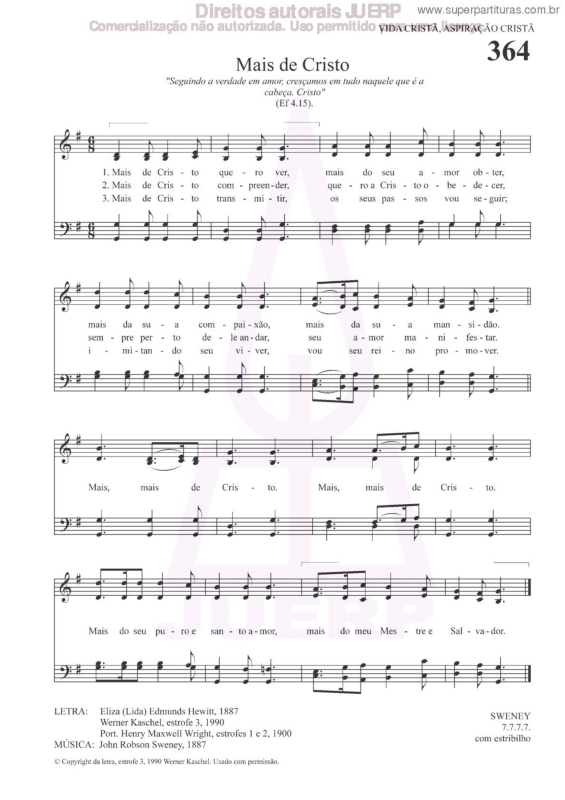 Partitura da música Mais De Cristo - 364 HCC v.2