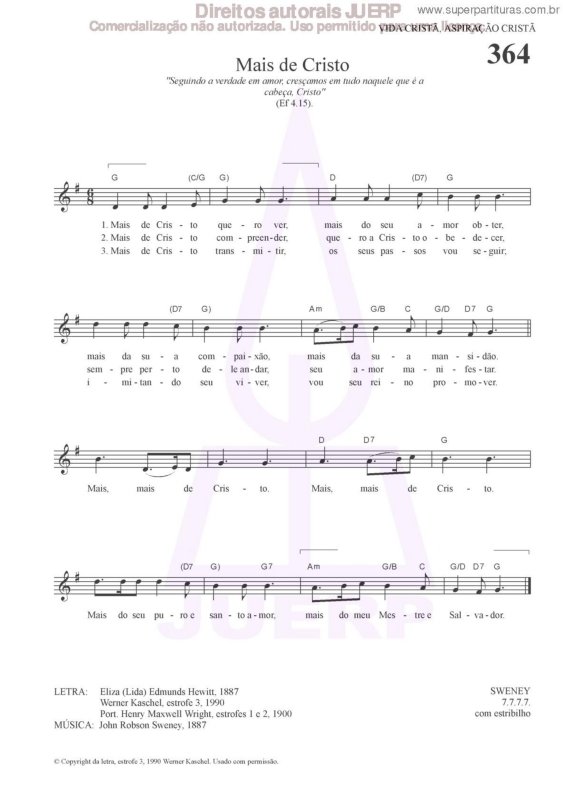 Partitura da música Mais De Cristo - 364 HCC