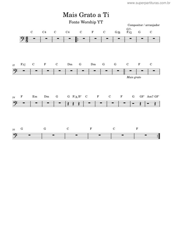 Partitura da música Mais Grato A Ti – Fonte Worship