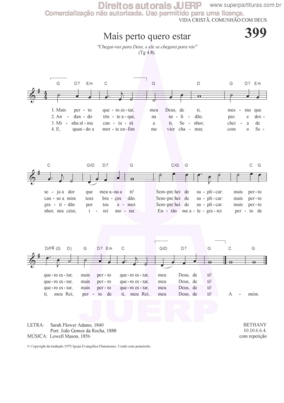 Partitura da música Mais Perto Quero Estar - 399 HCC