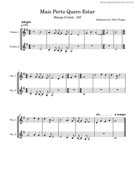 Partitura da música Mais Perto Quero Estar – Harpa Cristã v.2