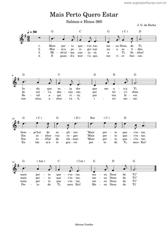 Partitura da música Mais Perto Quero Estar – J. G. Da Rocha