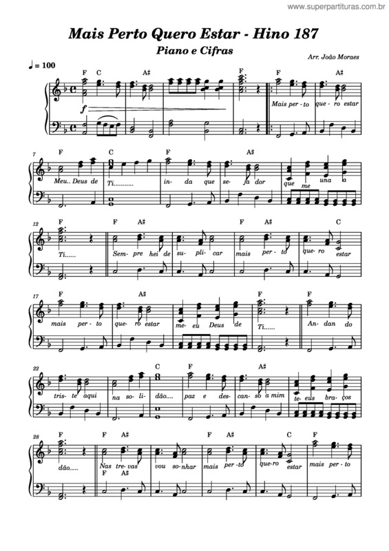 Partitura da música Mais Perto Quero Estar – Piano E Cifras