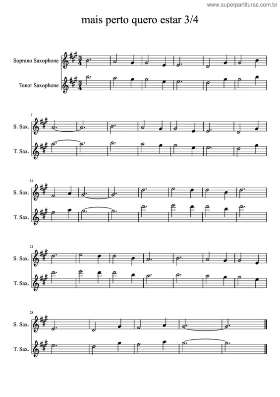 Partitura da música Mais Perto Quero Estar 3/4