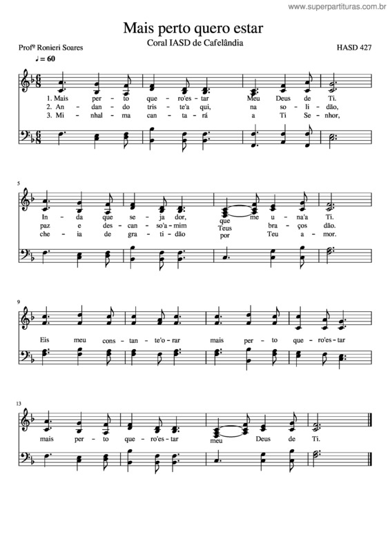 Partitura da música Mais Perto Quero Estar Coral Iasd