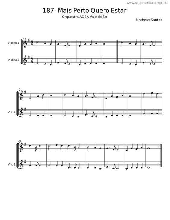 Partitura da música Mais Perto Quero Estar v.21