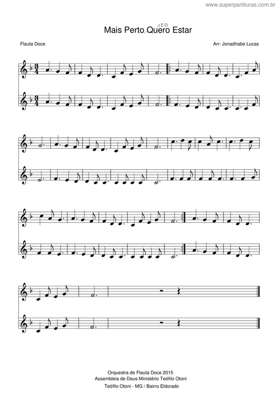 Partitura da música Mais Perto Quero Estar v.4