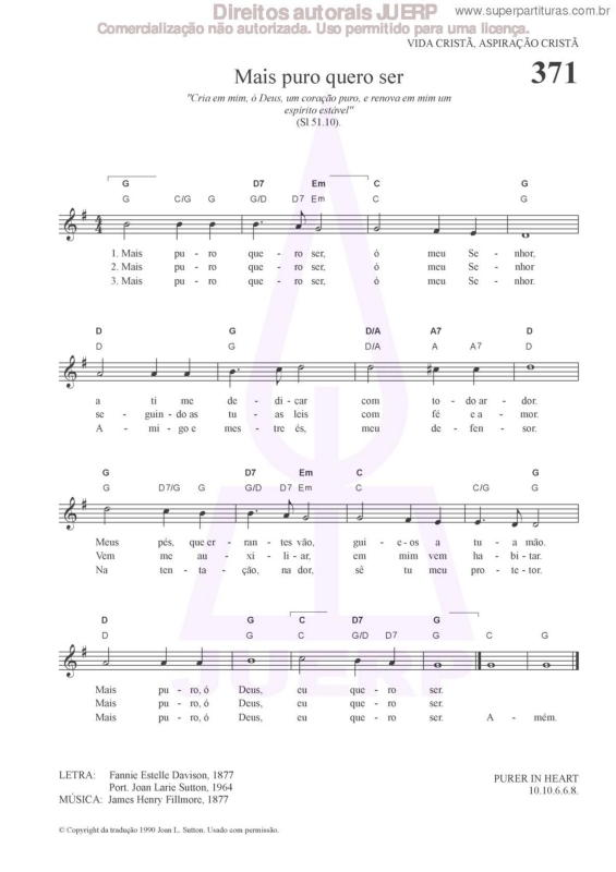 Partitura da música Mais Puro Quero Ser - 371 HCC