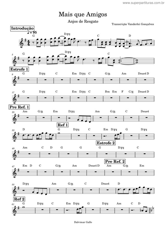 Partitura da música Mais Que Amigos – Anjos De Resgate