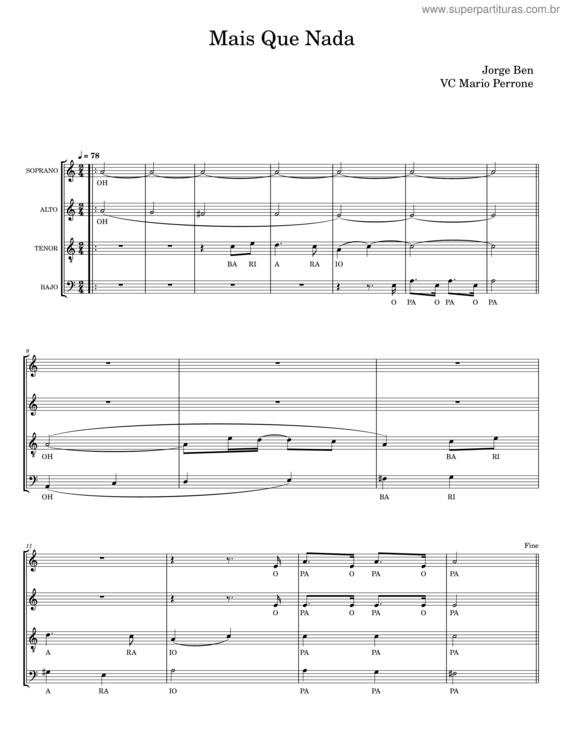 Partitura da música Mais Que Nada – Jorge Ben