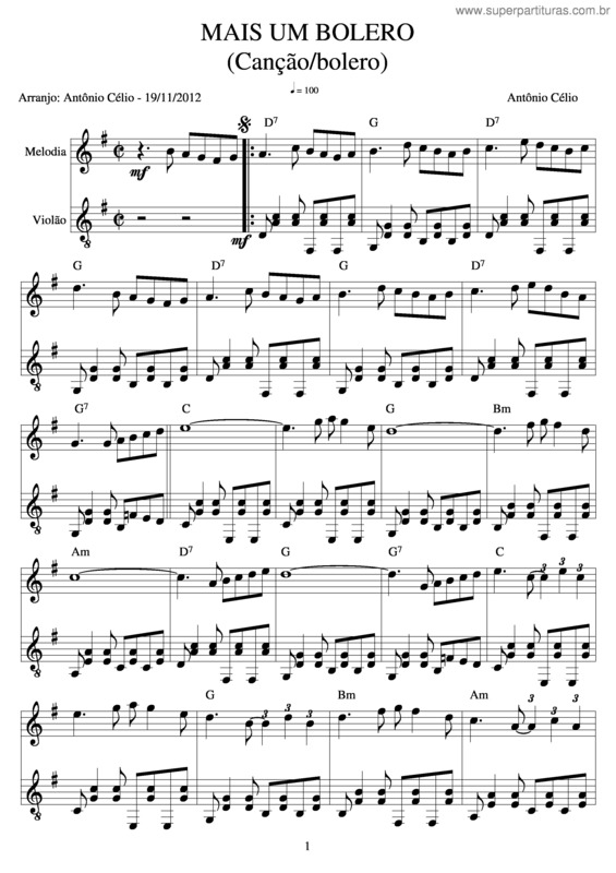 Partitura da música Mais Um Bolero