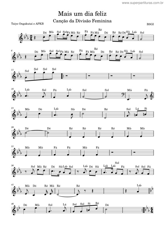 Partitura da música Mais Um Dia Feliz Bsgi – Melodia – Chaconleao