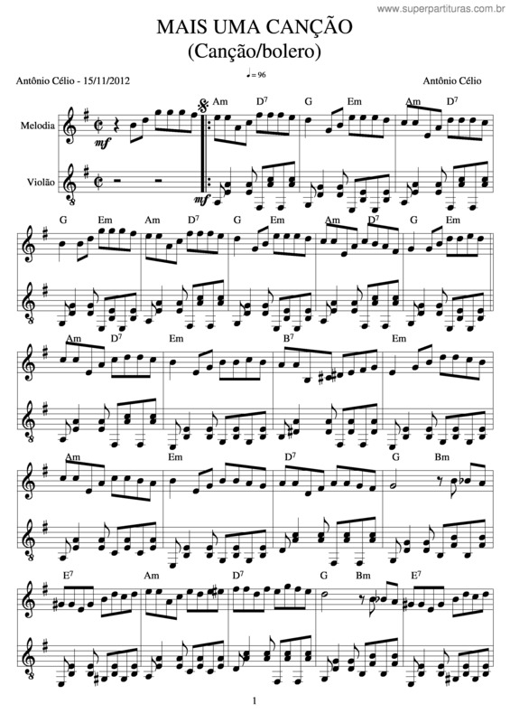 Partitura da música Mais Uma Canção
