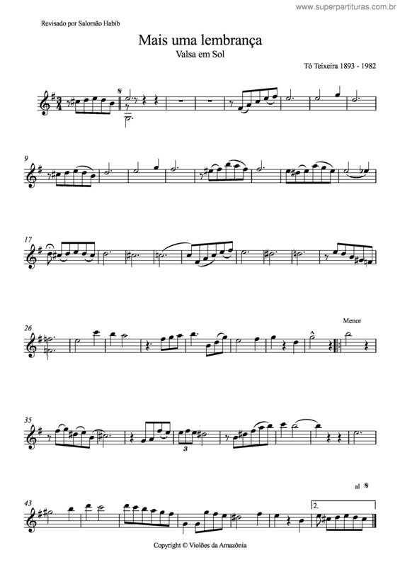 Partitura da música Mais uma lembrança