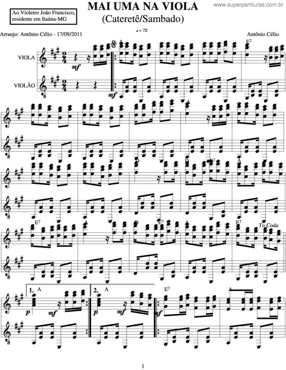 Partitura da música Mais Uma Na Viola