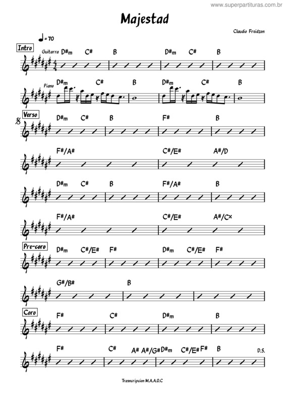 Partitura da música Majestad F#