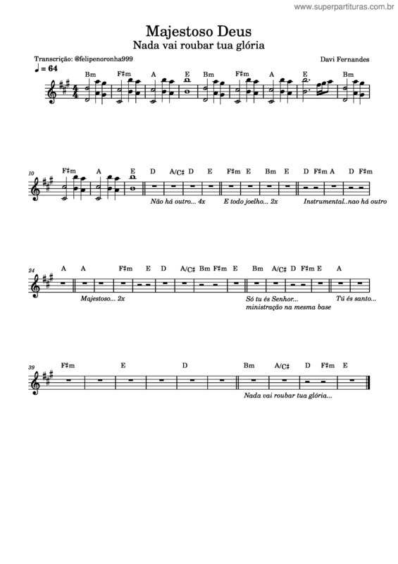 Partitura da música Majestoso Deus