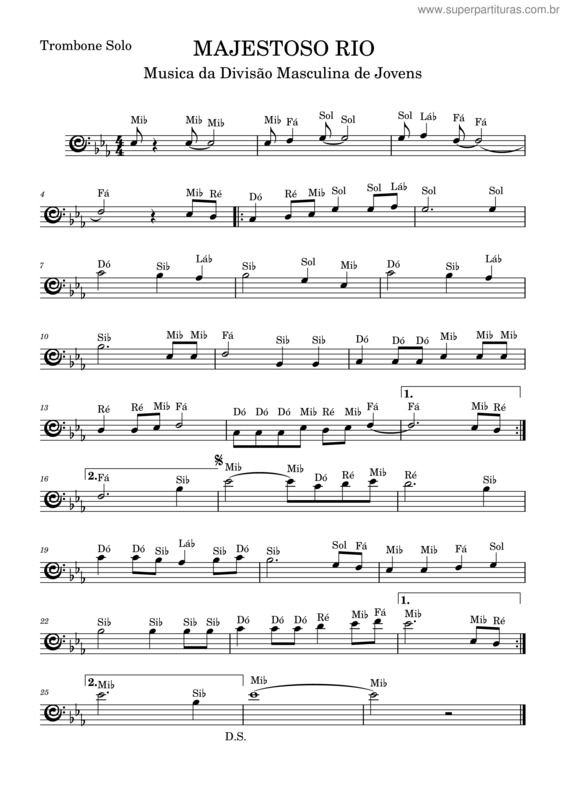 Partitura da música Majestoso Rio – Trombone – Bsgi Song – Chaconleao