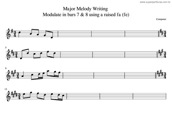 Partitura da música Major Melody Writing Modulate In Bars 7 & 8 Using A Raised Fa