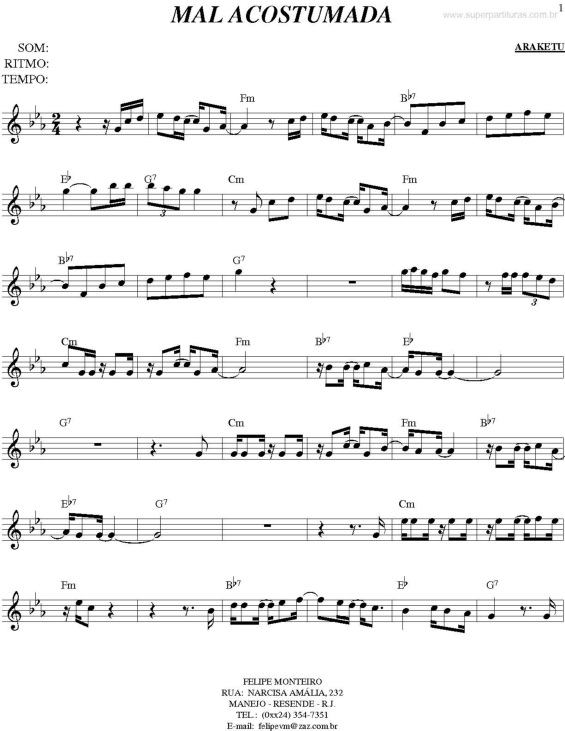 Partitura da música Mal Acostumada