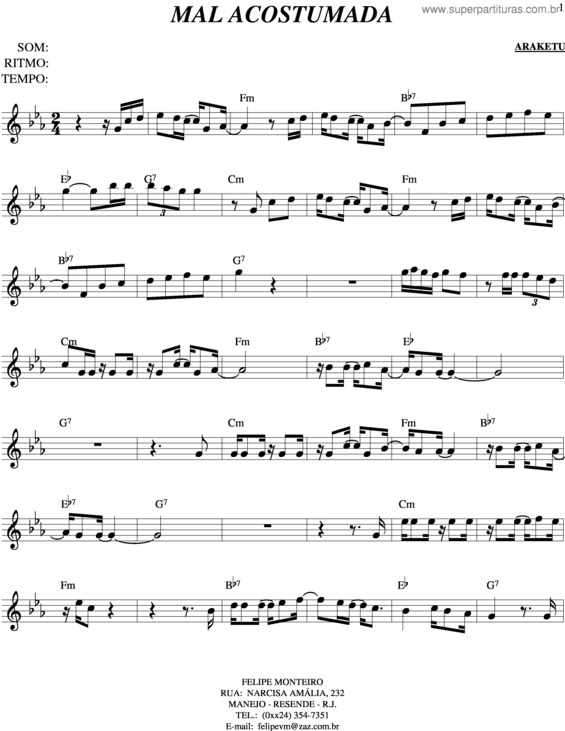 Partitura da música Mal Acostumado