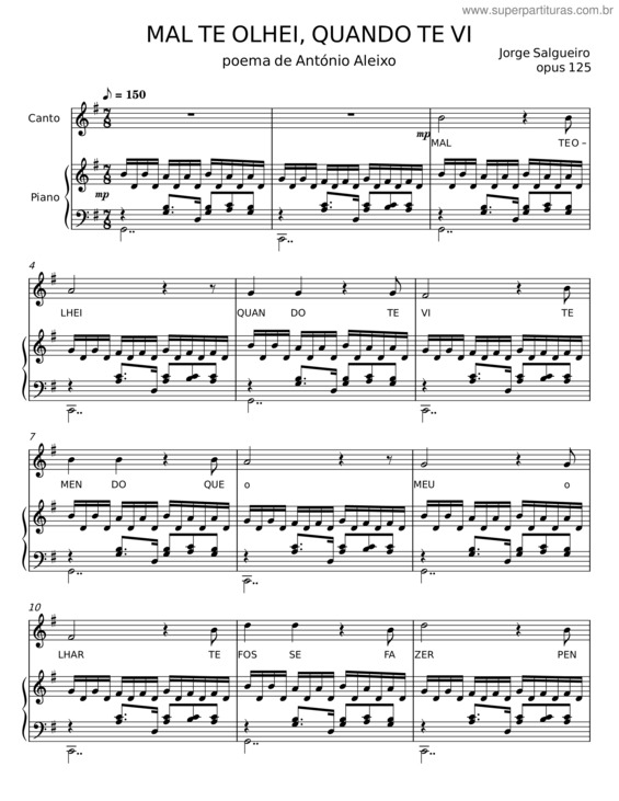 Partitura da música Mal Te Olhei, Quando Te Vi – António Aleixo;Aleixojorge Salgueiro