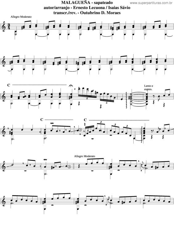 Partitura da música Malagueña v.2