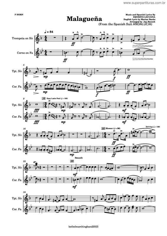 Partitura da música Malaguena – Ernesto Lecuona Malagueña