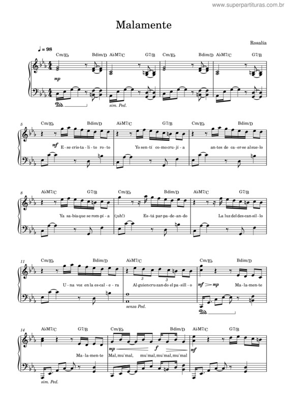 Partitura da música Malamente – Rosalía