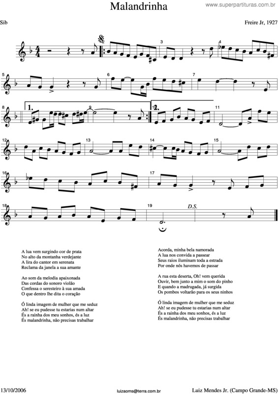 Partitura da música Malandrinha