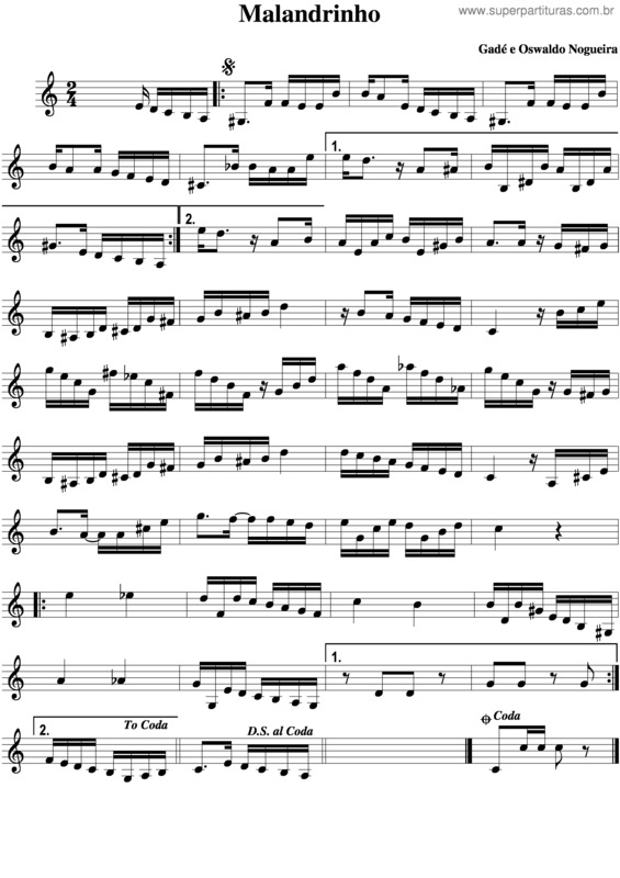 Partitura da música Malandrinho v.2