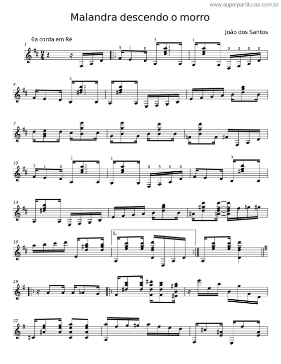Partitura da música Malandro Descendo O Morro – João Dos Santos
