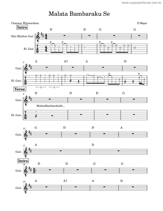 Partitura da música Malata Bambareku Se – Clarence Wijewardena