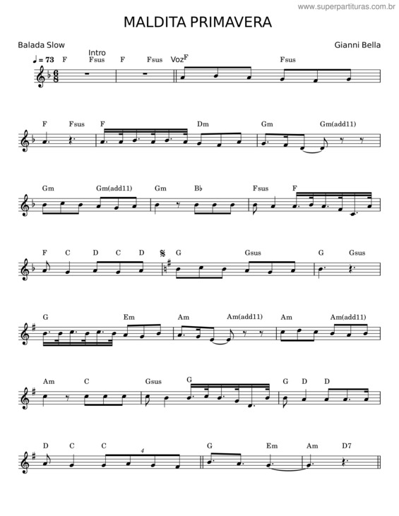 Partitura da música Maldita Primavera – Gianni Bella