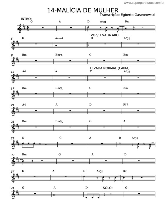 Partitura da música Malícia De Mulher – Egberto G Gaseorowski