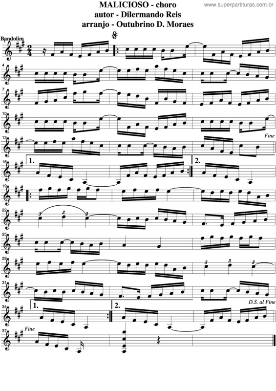 Partitura da música Malicioso