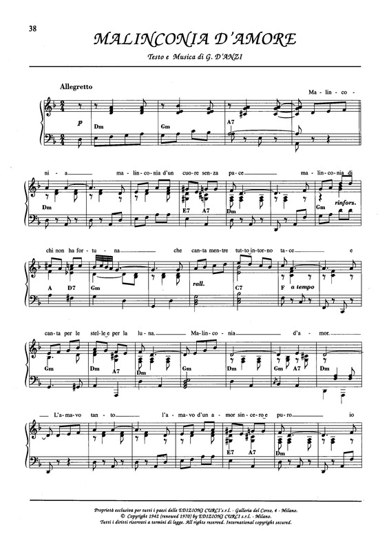 Partitura da música Malinconia D´Amore