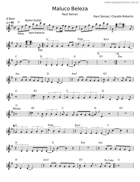 Partitura da música Maluco Beleza – Raul Seixas v.2