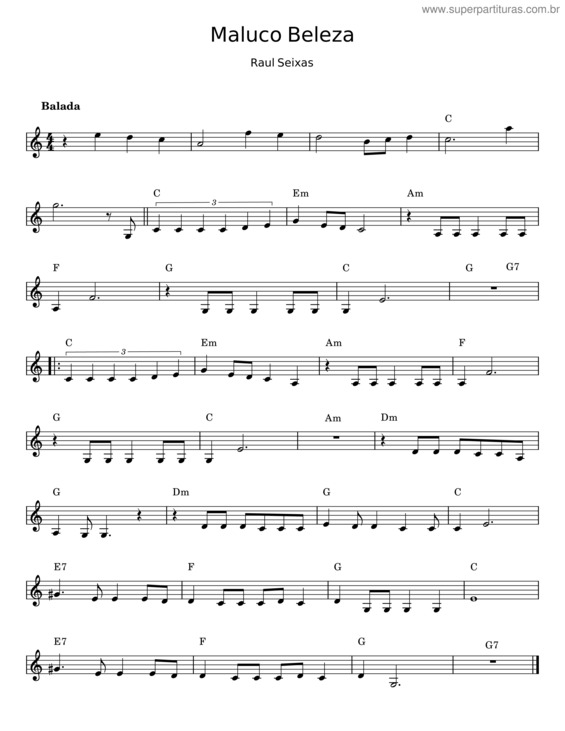 Partitura da música Maluco Beleza – Raul Seixas v.3