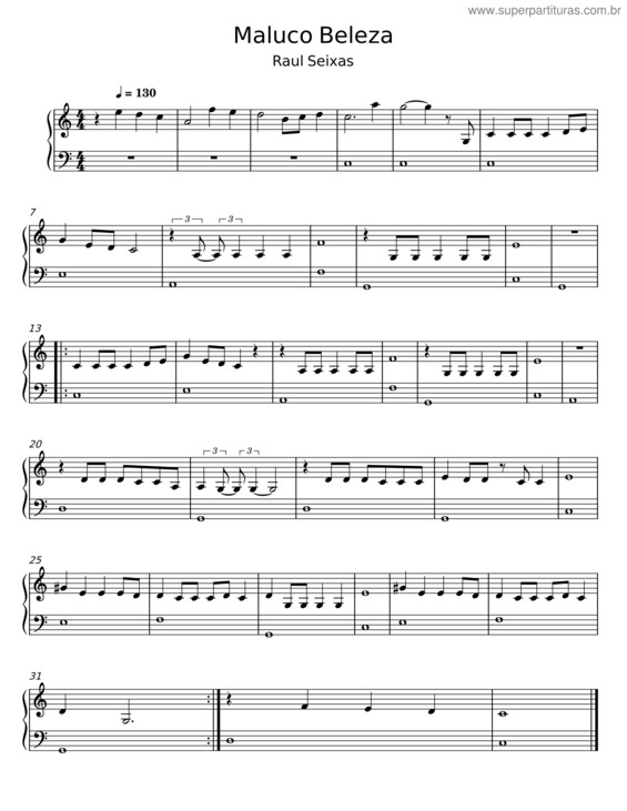 Partitura da música Maluco Beleza – Raul Seixas