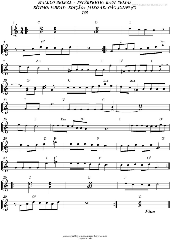 Partitura da música Maluco Beleza v.2