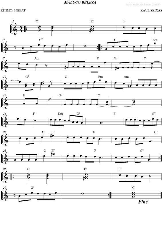 Partitura da música Maluco Beleza v.3