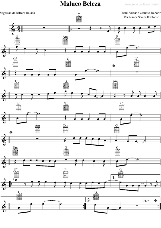 Partitura da música Maluco Beleza