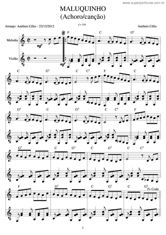 Partitura da música Maluquinho v.3