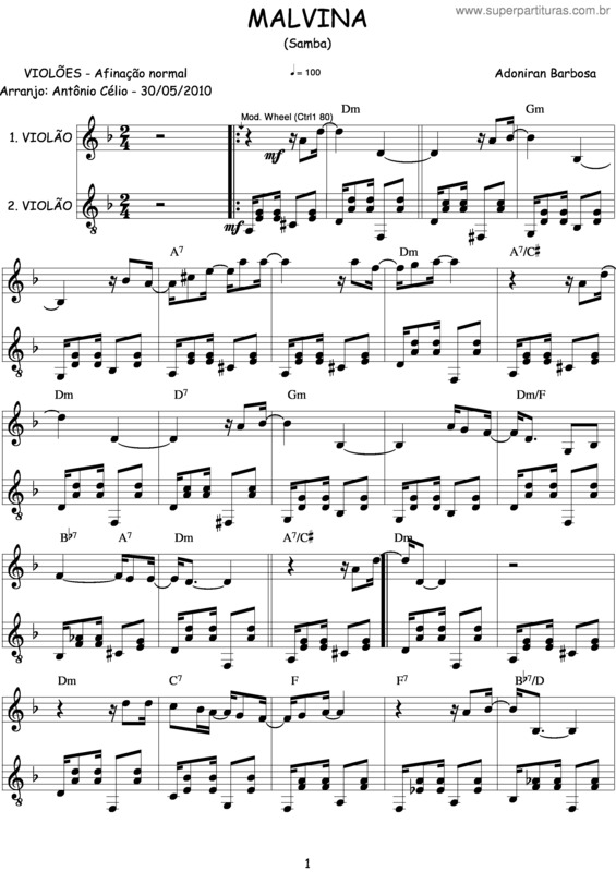 Partitura da música Malvina v.3